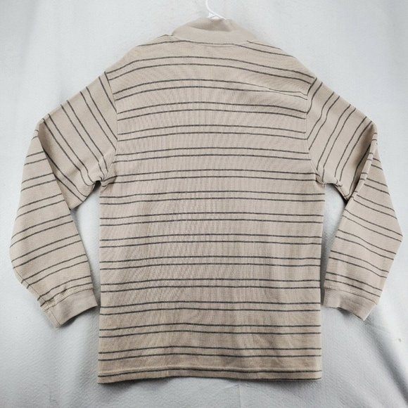 IZOD Sweater Men's Long Sleeve Striped 1/4 Zip Pullover High Neck Tan Large - Picture 8 of 12